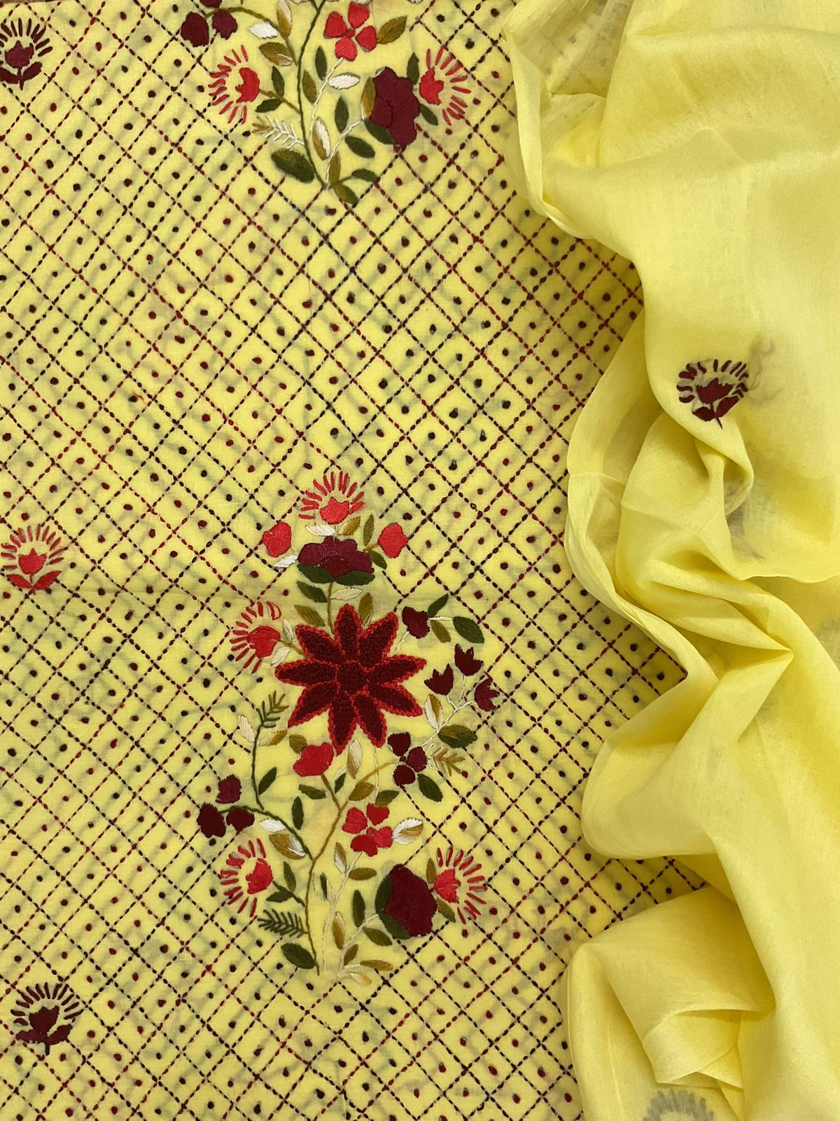 Pure Cotton Embroidered Suit - Yellow