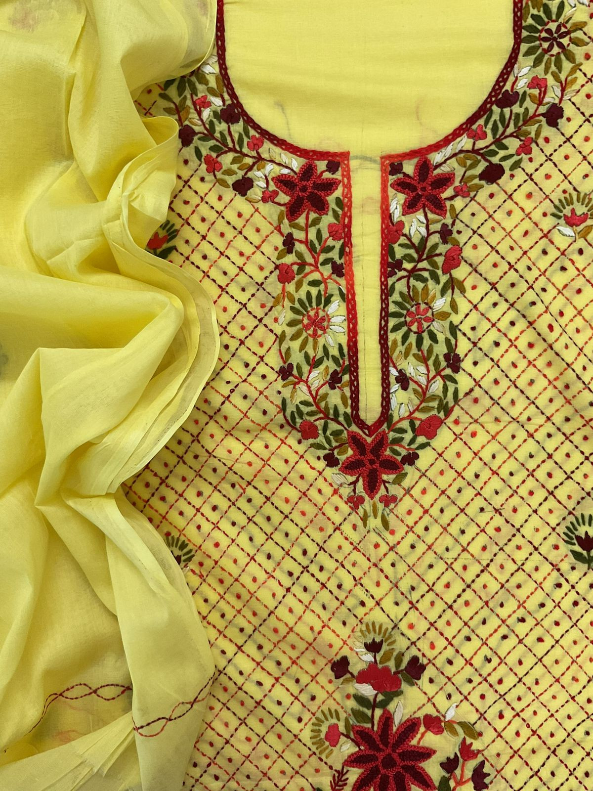 Pure Cotton Embroidered Suit - Yellow