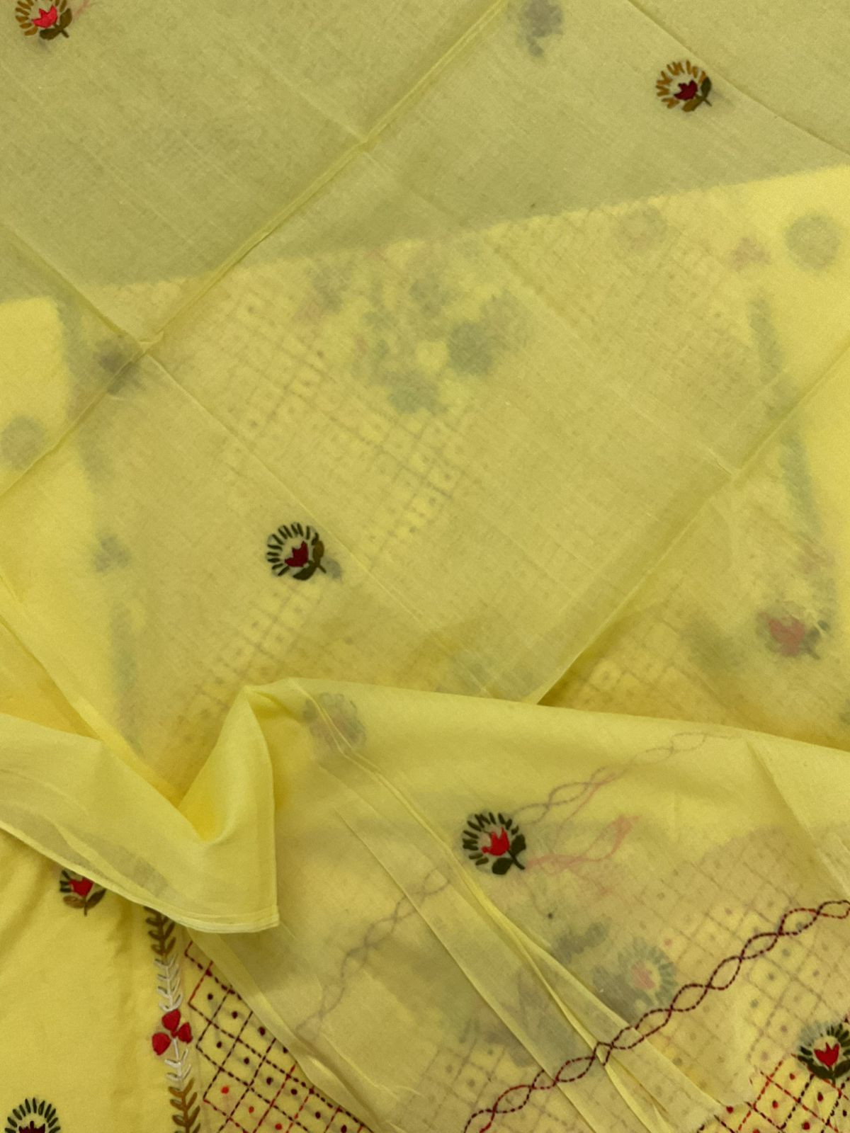Pure Cotton Embroidered Suit - Yellow