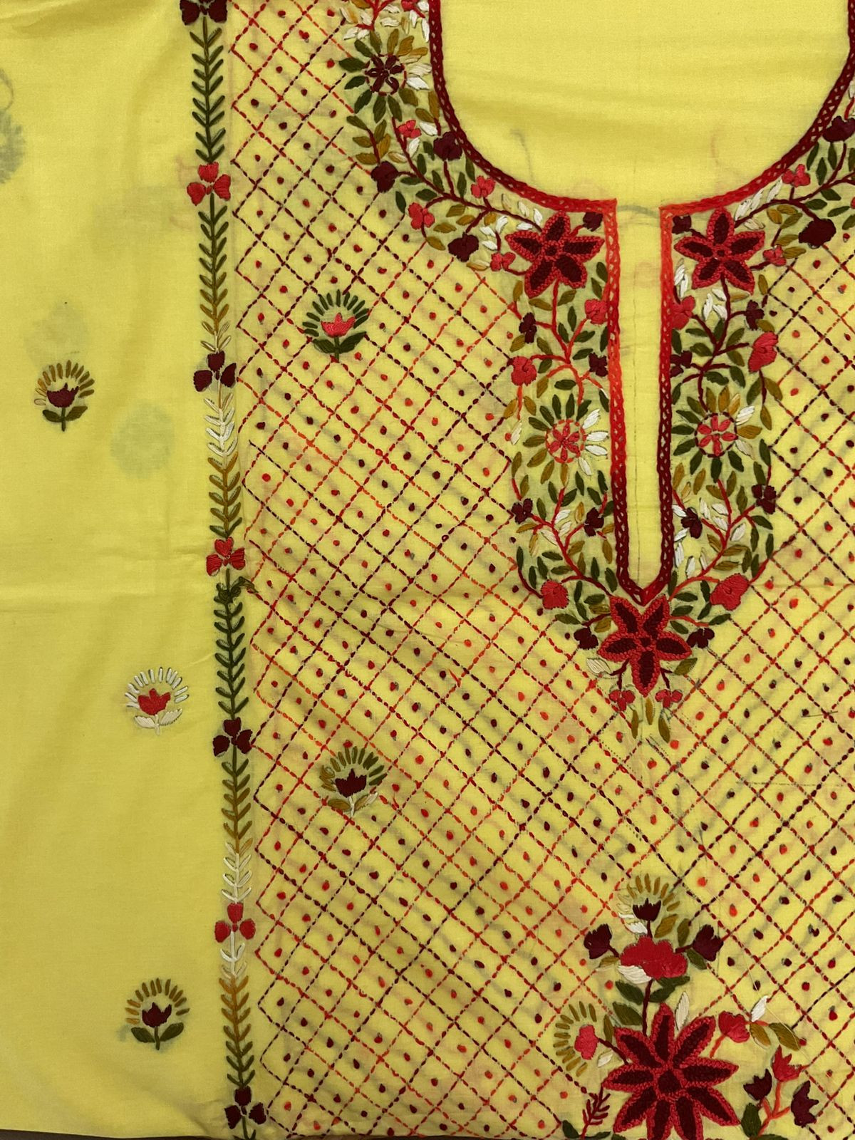 Pure Cotton Embroidered Suit - Yellow