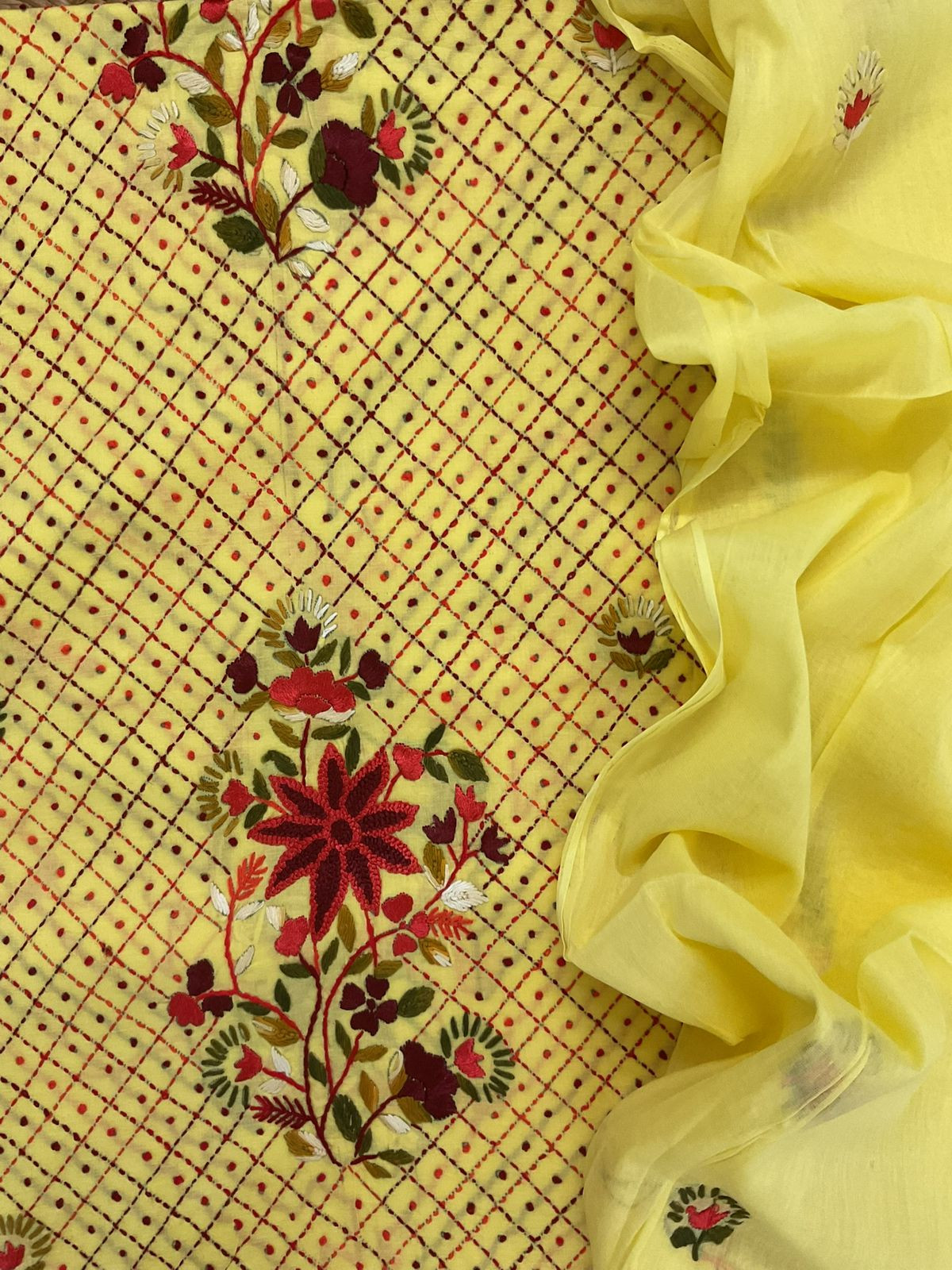 Pure Cotton Embroidered Suit - Yellow