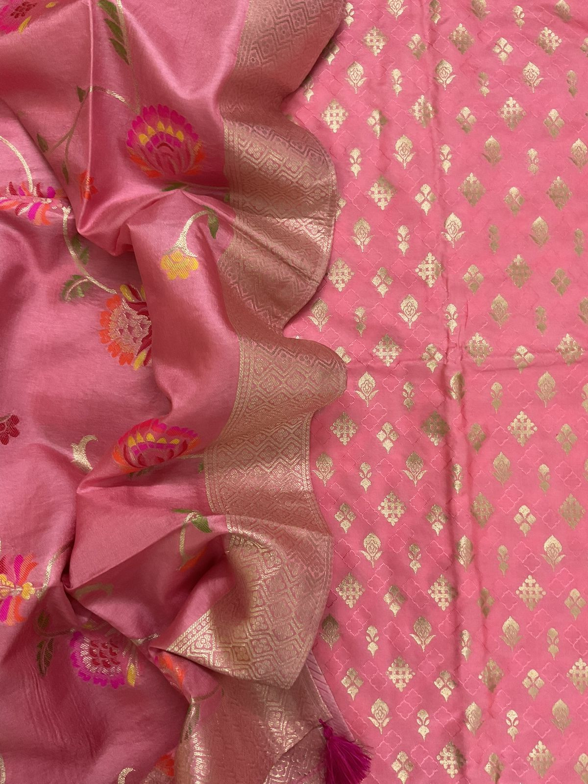 Pure Upada Silk Self Weaved Banarasi Weaved Suit - Pink