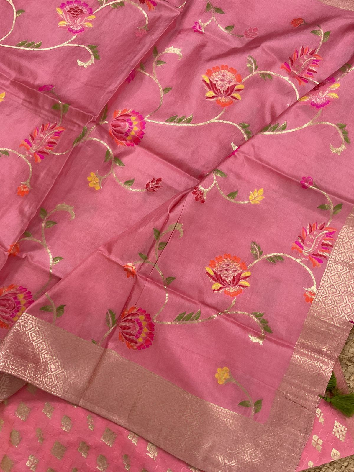 Pure Upada Silk Self Weaved Banarasi Weaved Suit - Pink