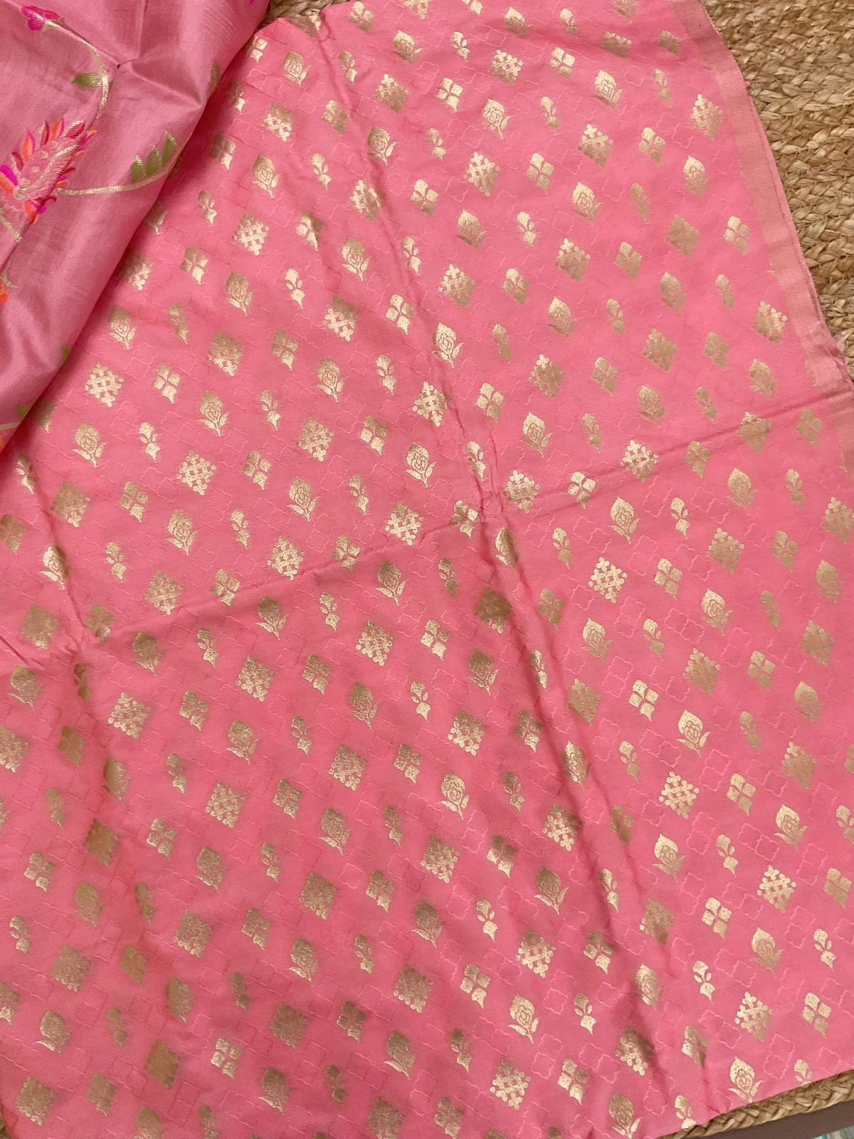 Pure Upada Silk Self Weaved Banarasi Weaved Suit - Pink
