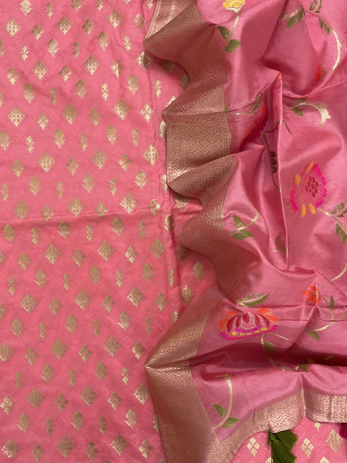 Pure Upada Silk Self Weaved Banarasi Weaved Suit - Pink