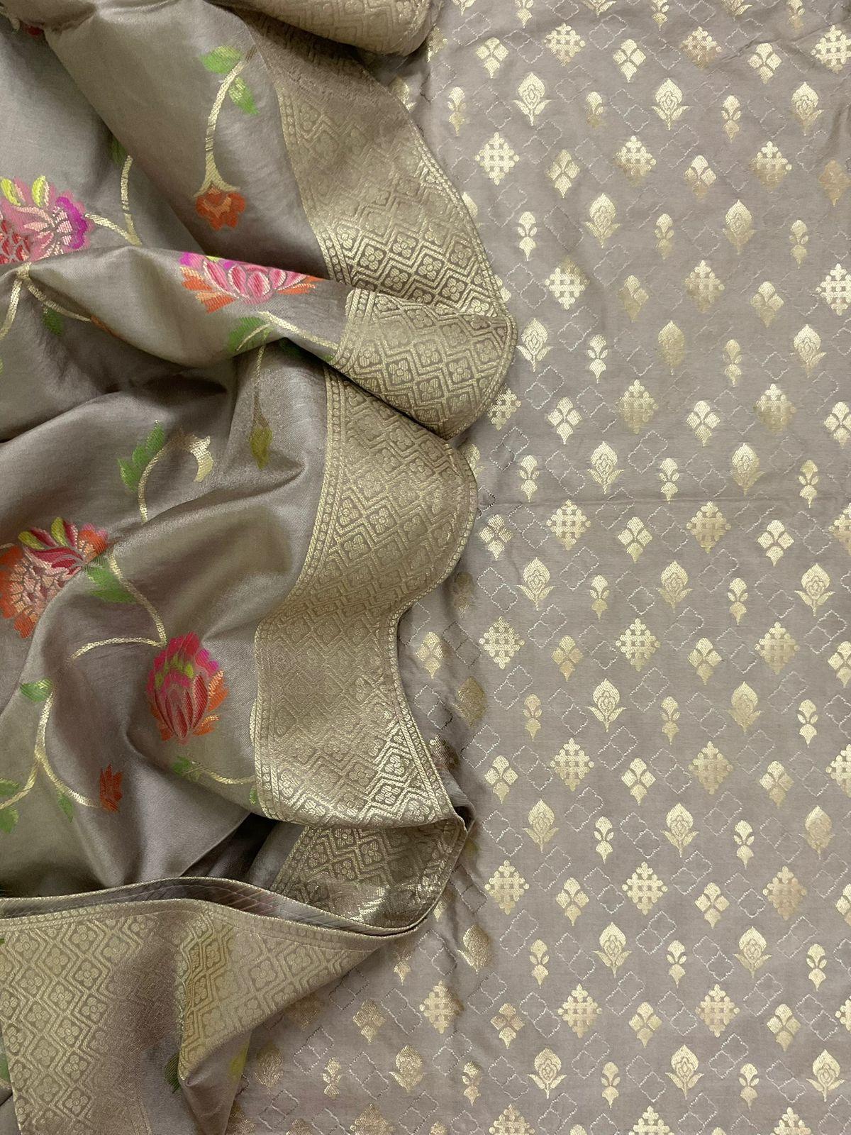 Pure Upada Silk Self Weaved Banarasi Weaved Suit - Beige