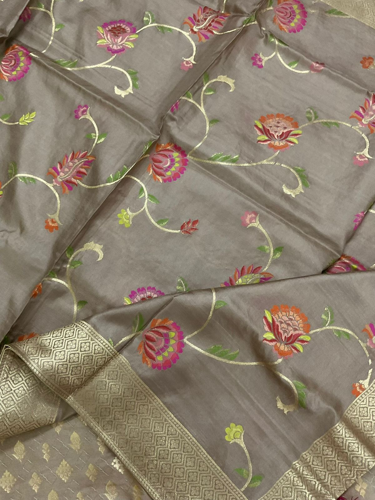 Pure Upada Silk Self Weaved Banarasi Weaved Suit - Beige