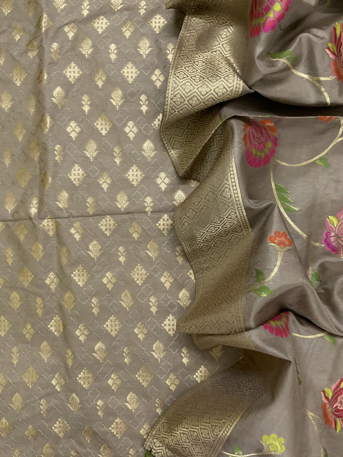 Pure Upada Silk Self Weaved Banarasi Weaved Suit - Beige