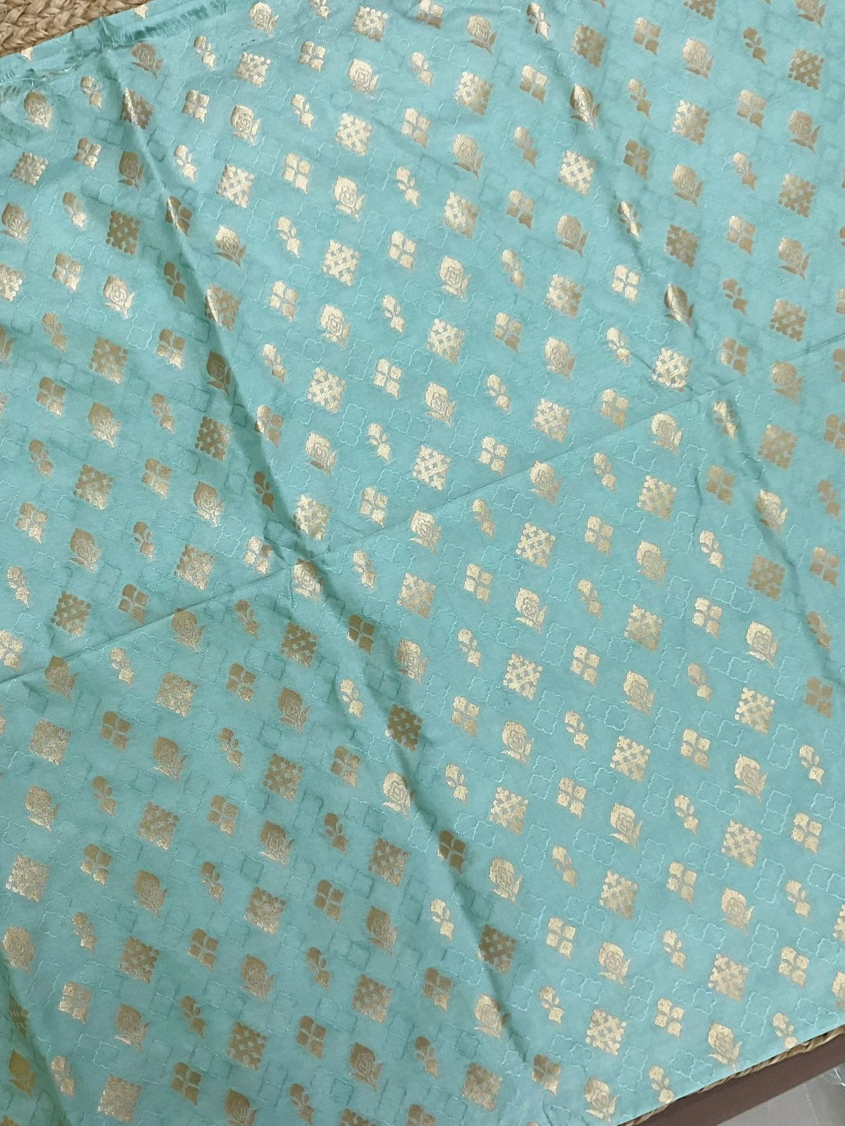 Pure Upada Silk Self Weaved Banarasi Weaved Suit - Sea Blue