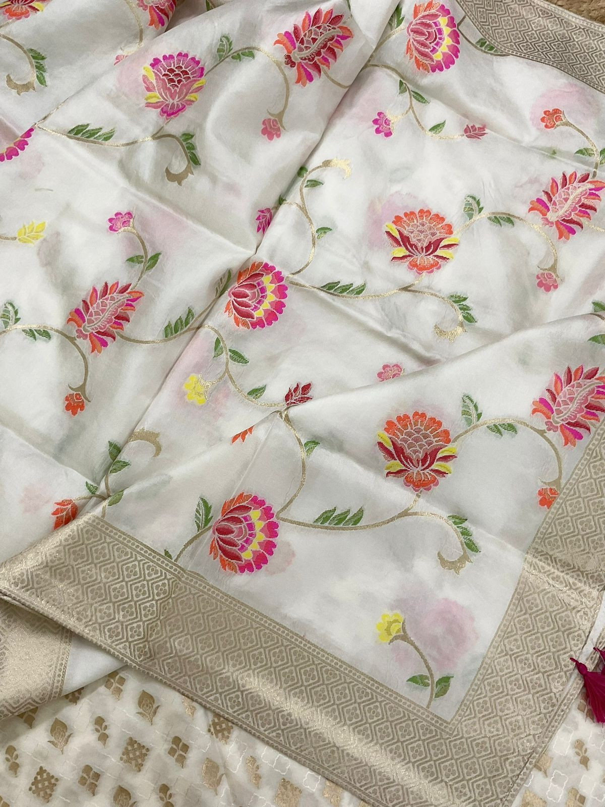 Pure Upada Silk Self Weaved Banarasi Weaved Suit - Off White