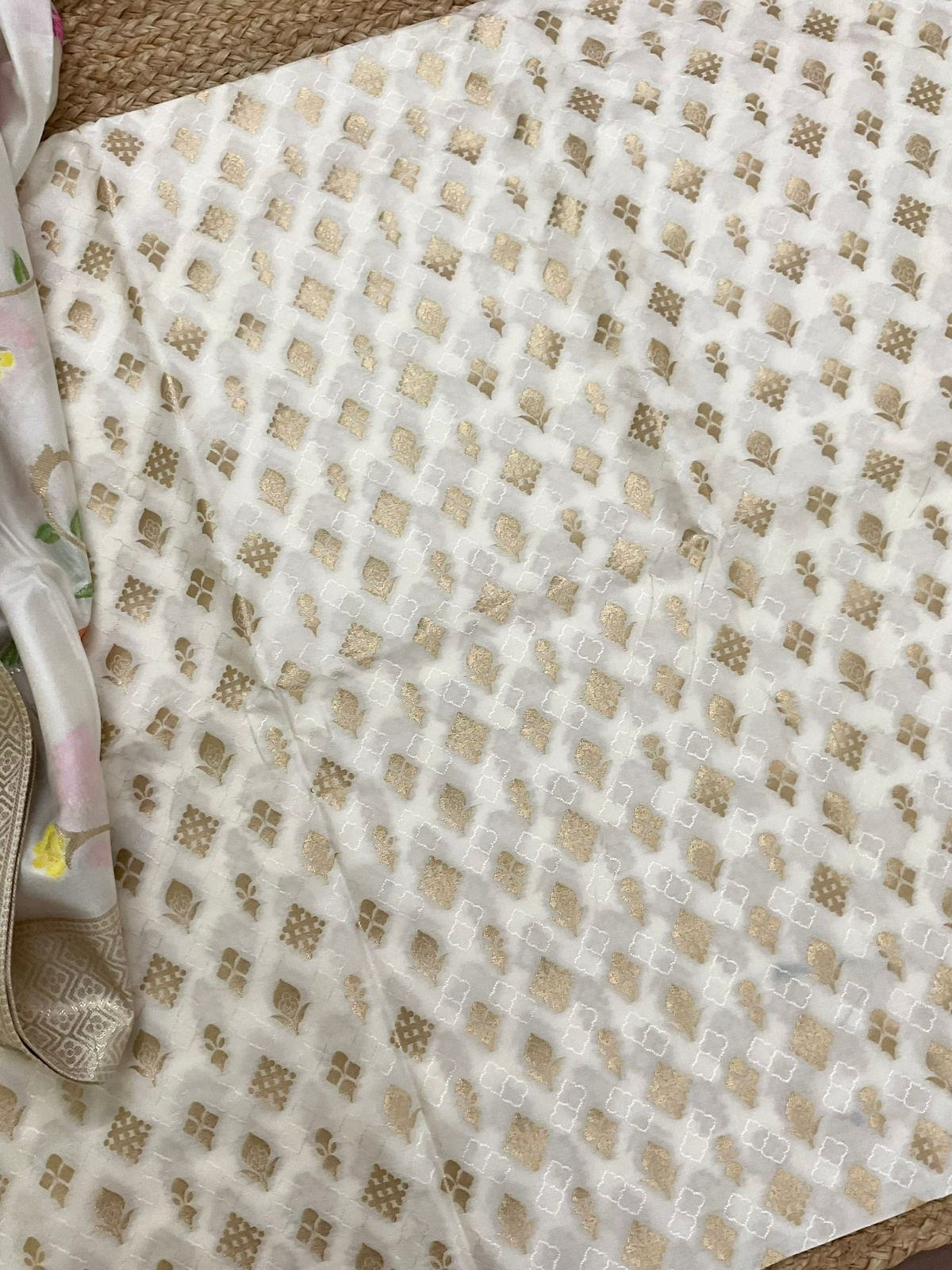 Pure Upada Silk Self Weaved Banarasi Weaved Suit - Off White