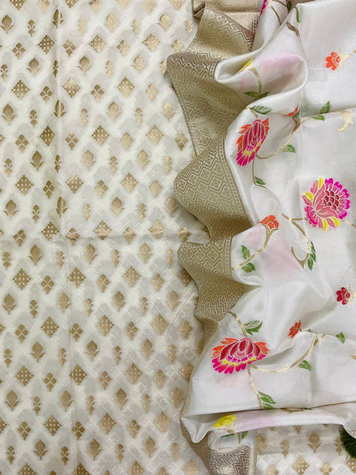 Pure Upada Silk Self Weaved Banarasi Weaved Suit - Off White