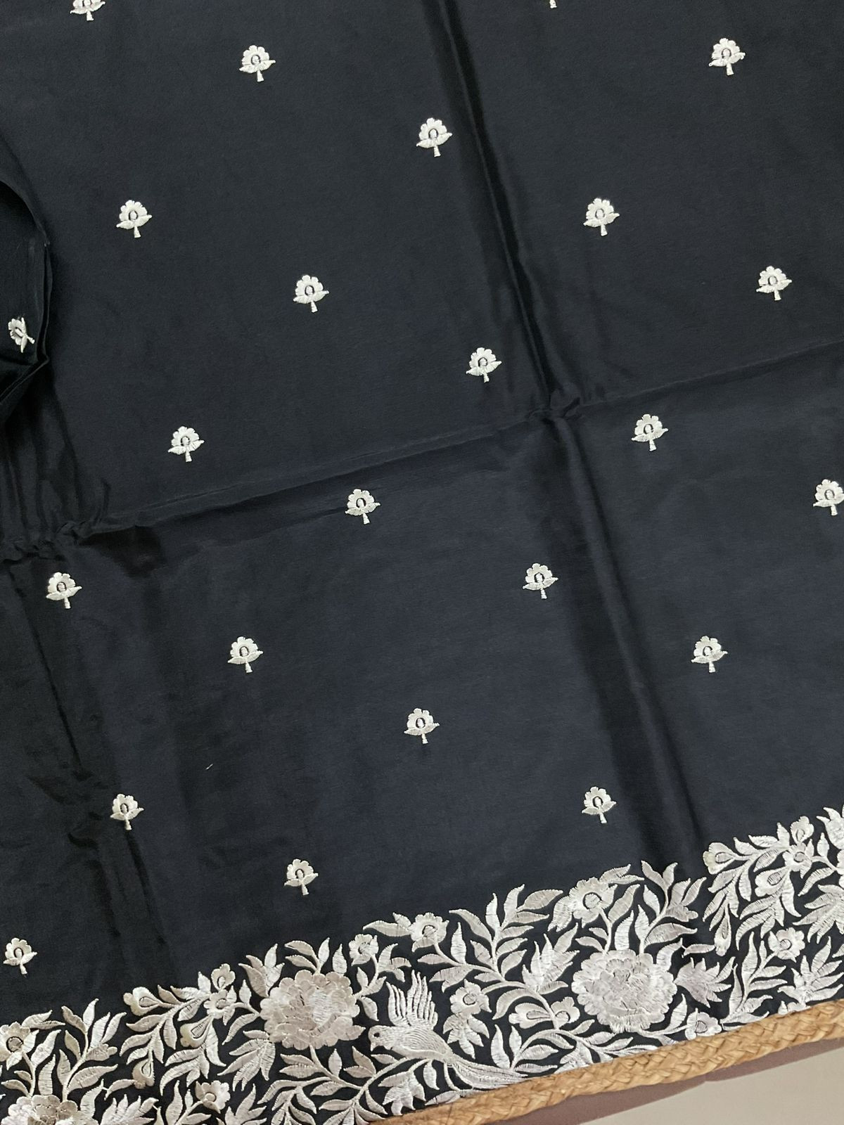 Soft Dola Silk Embroidered Suit - Black