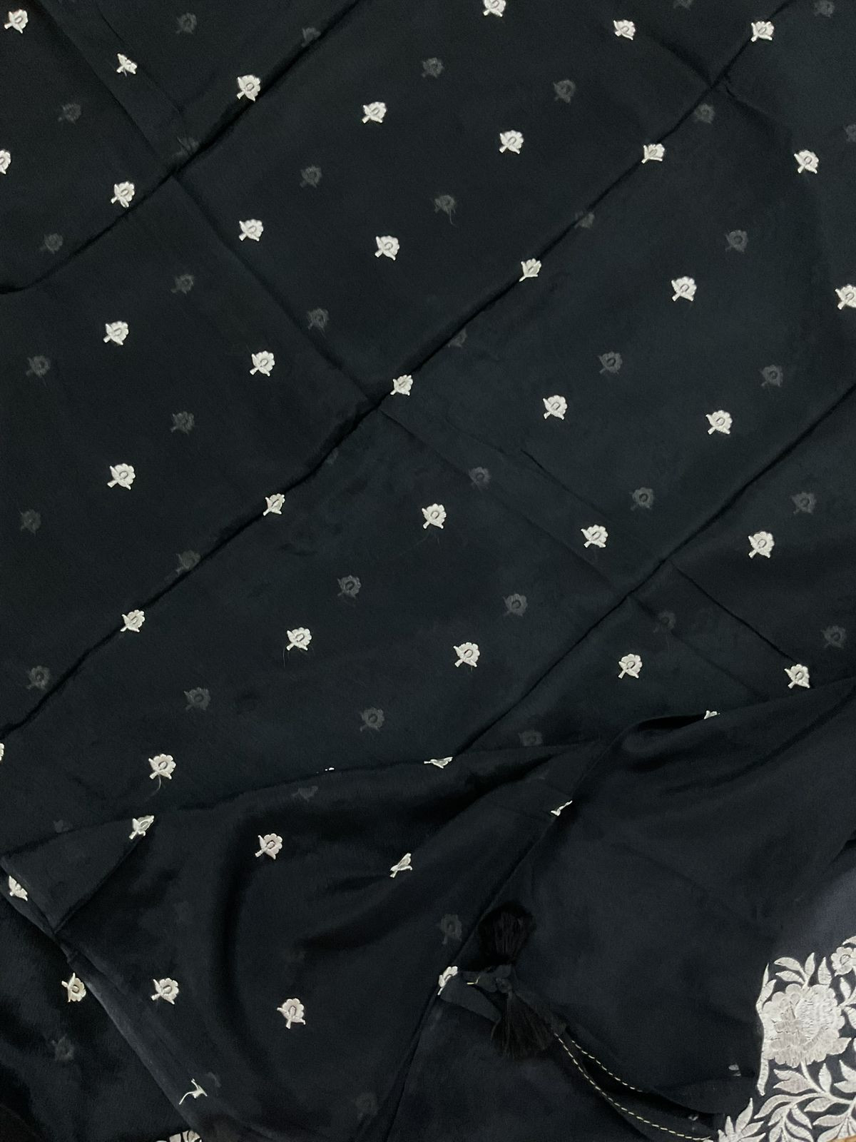 Soft Dola Silk Embroidered Suit - Black