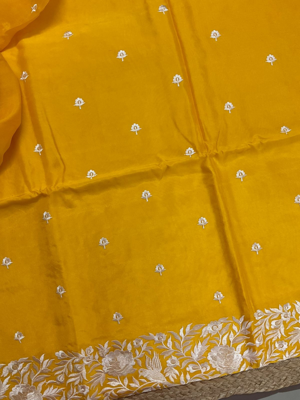 Soft Dola Silk Embroidered Suit - Yellow