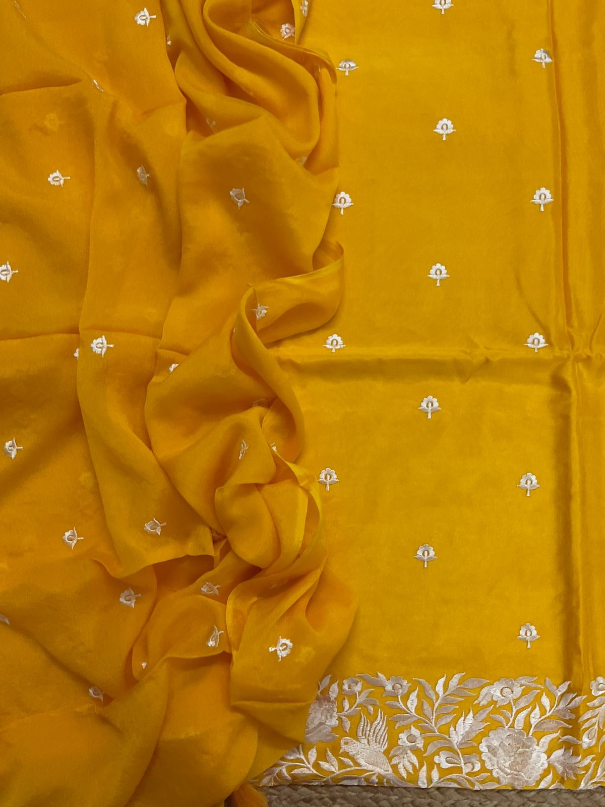 Soft Dola Silk Embroidered Suit - Yellow