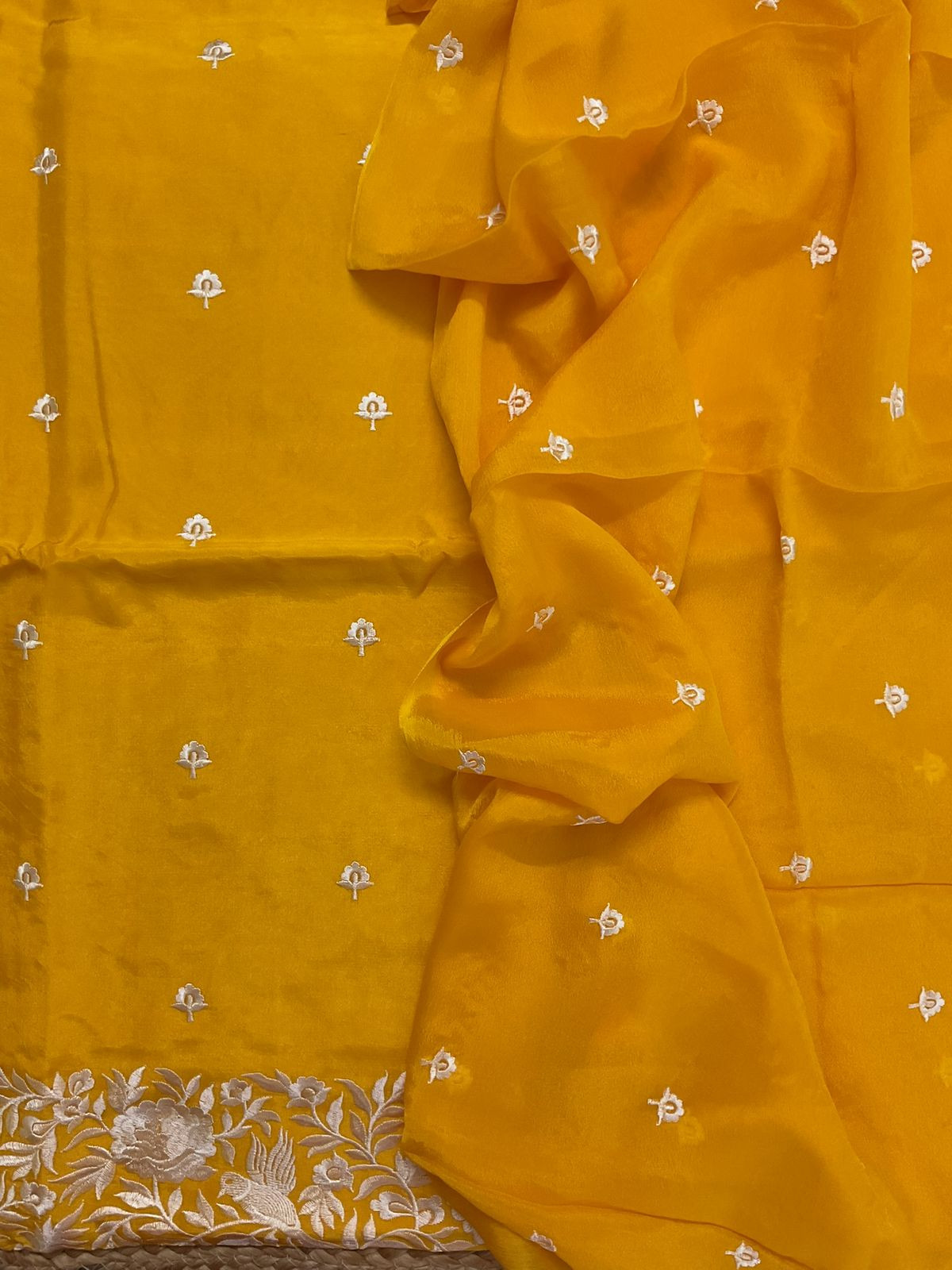 Soft Dola Silk Embroidered Suit - Yellow