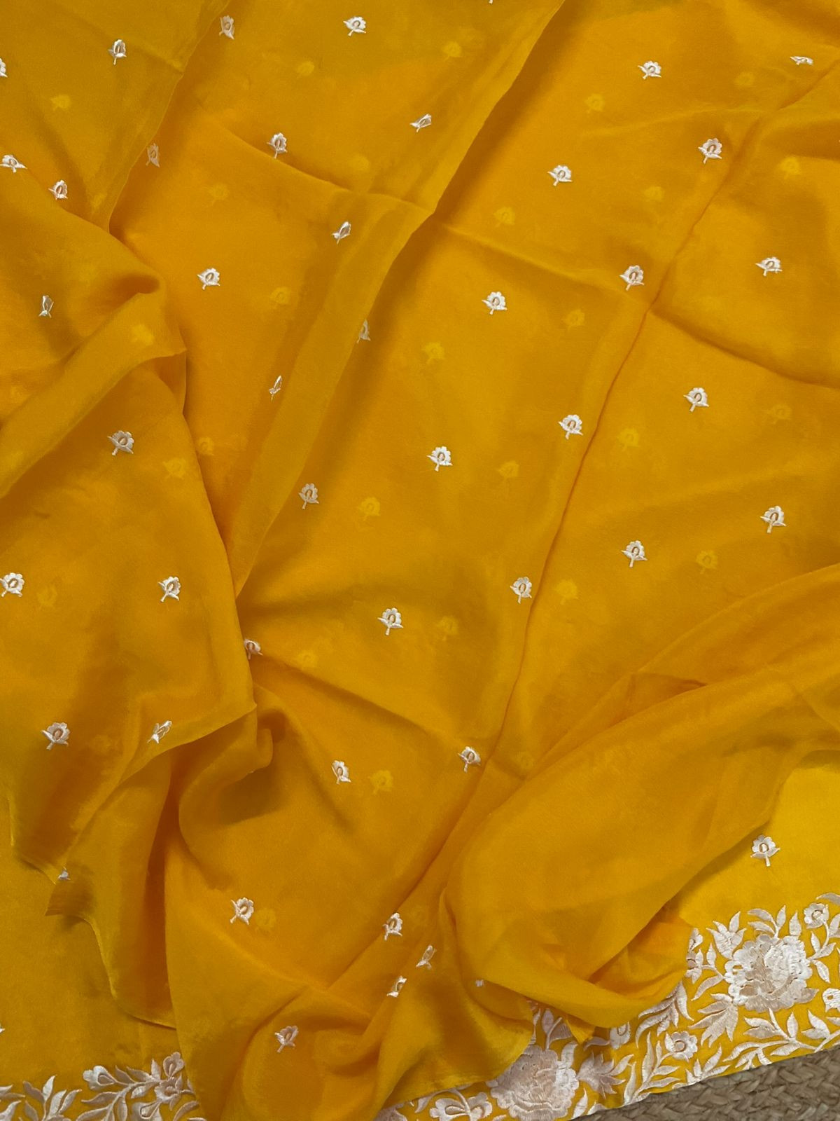 Soft Dola Silk Embroidered Suit - Yellow