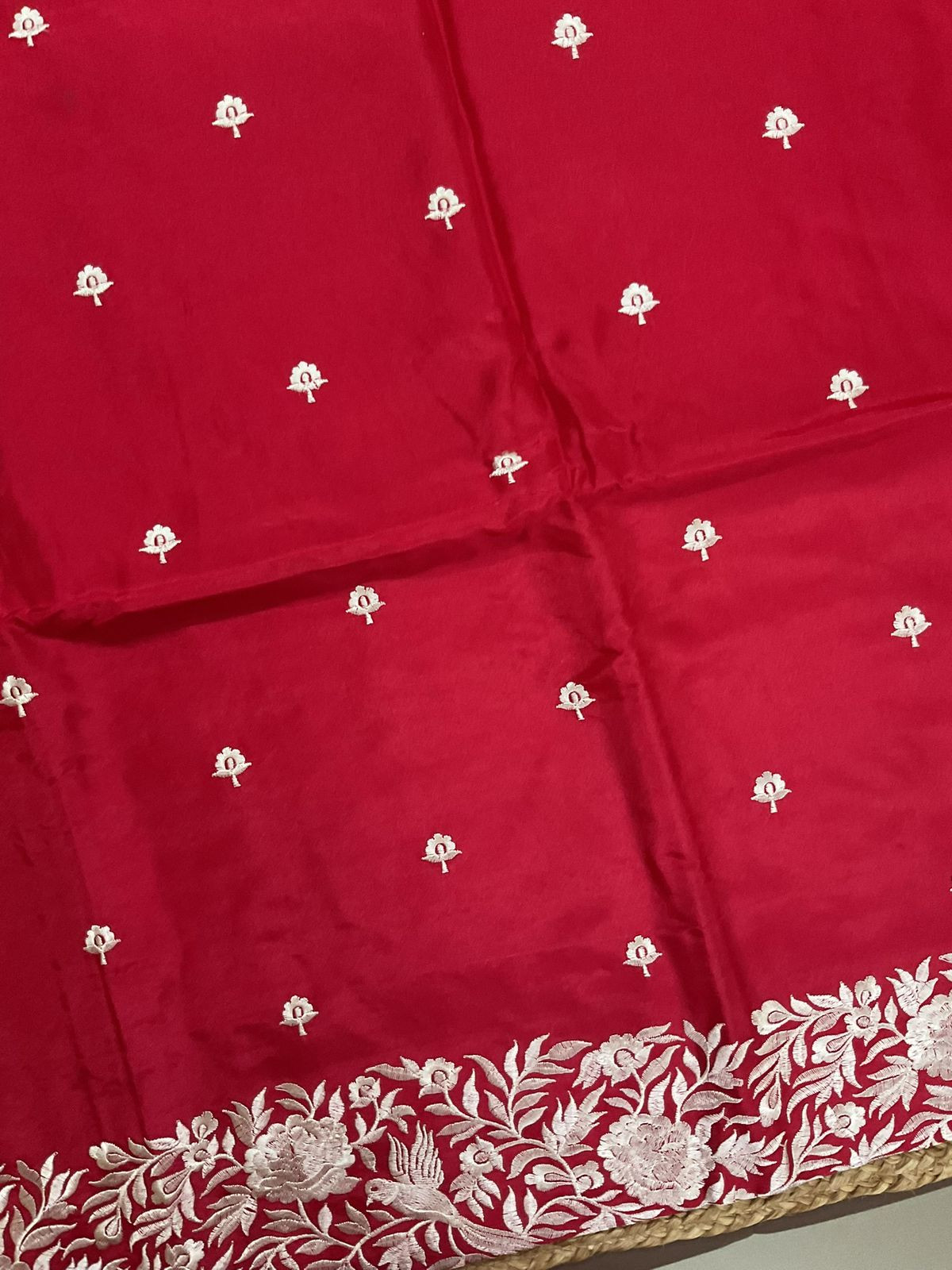 Soft Dola Silk Embroidered Suit - Red