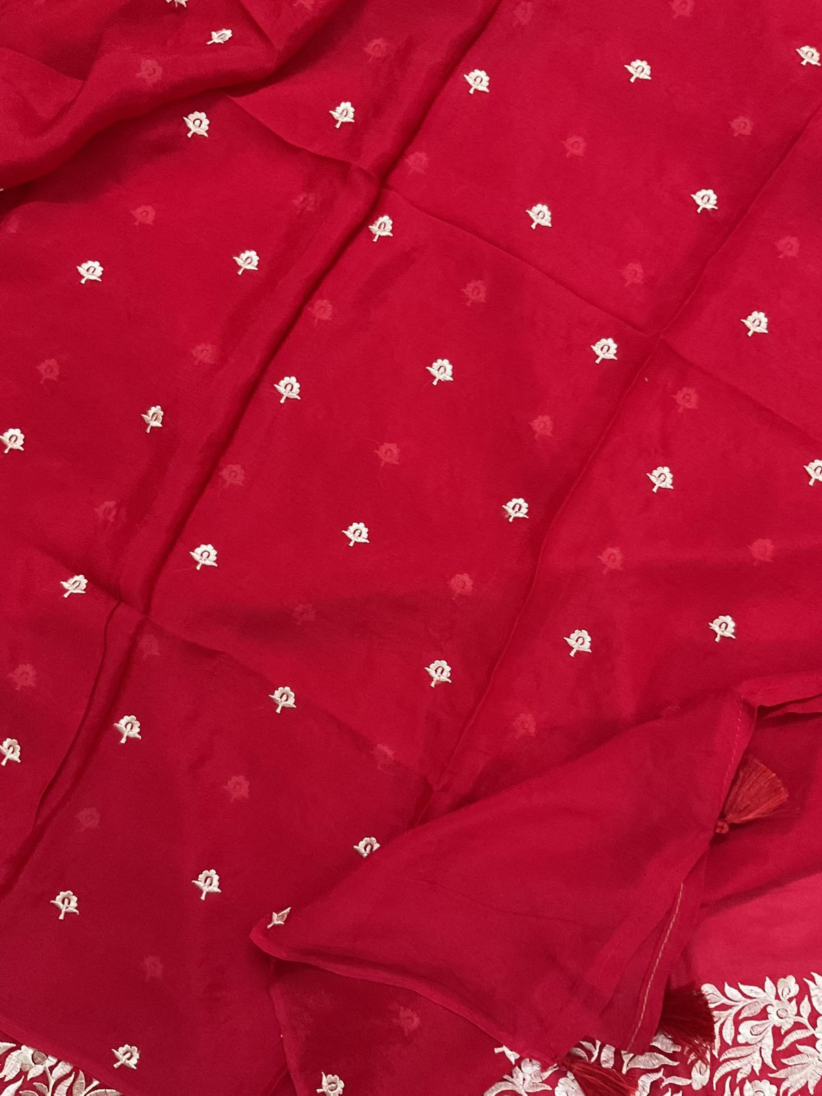 Soft Dola Silk Embroidered Suit - Red