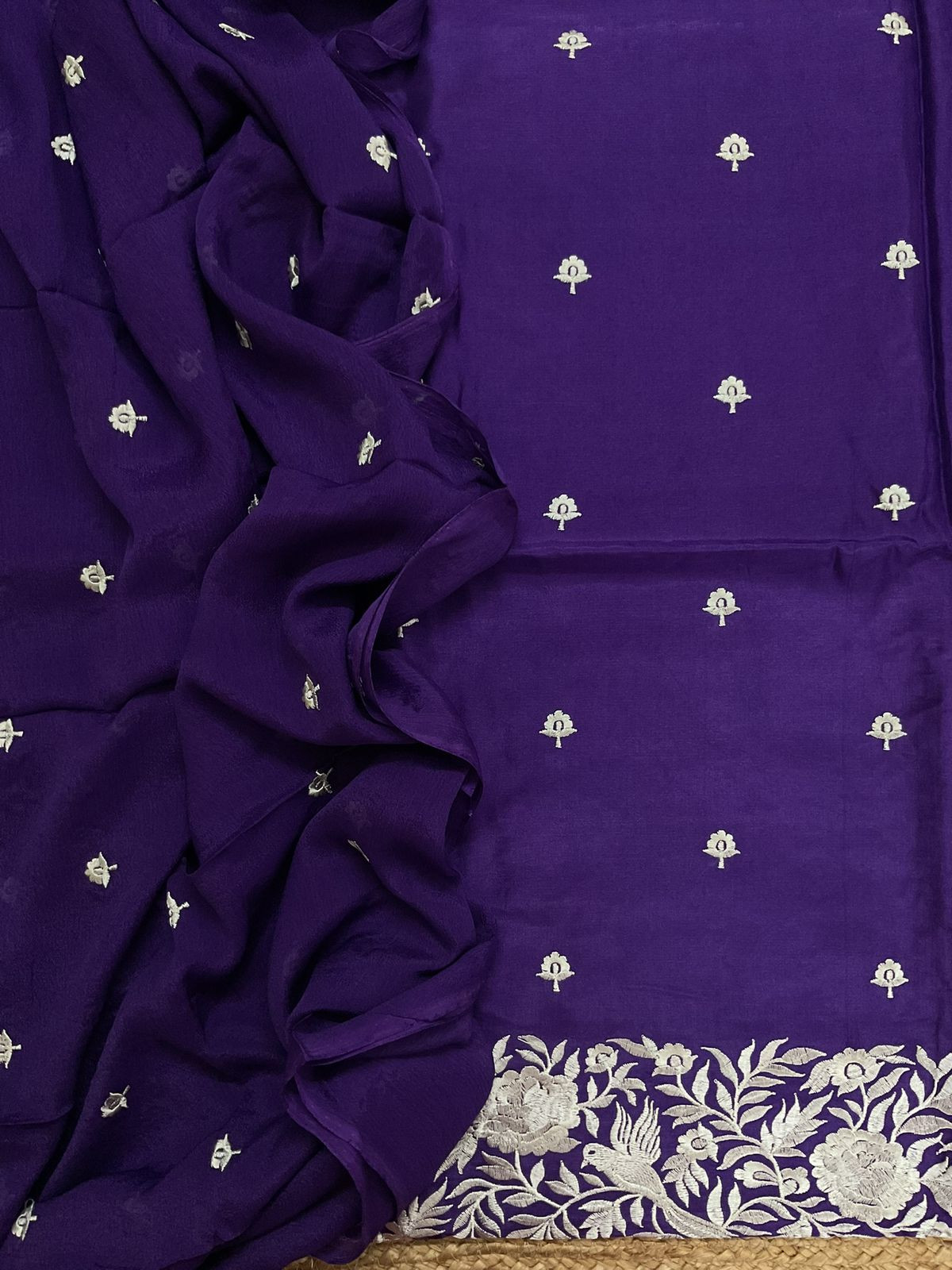 Soft Dola Silk Embroidered Suit - Violet