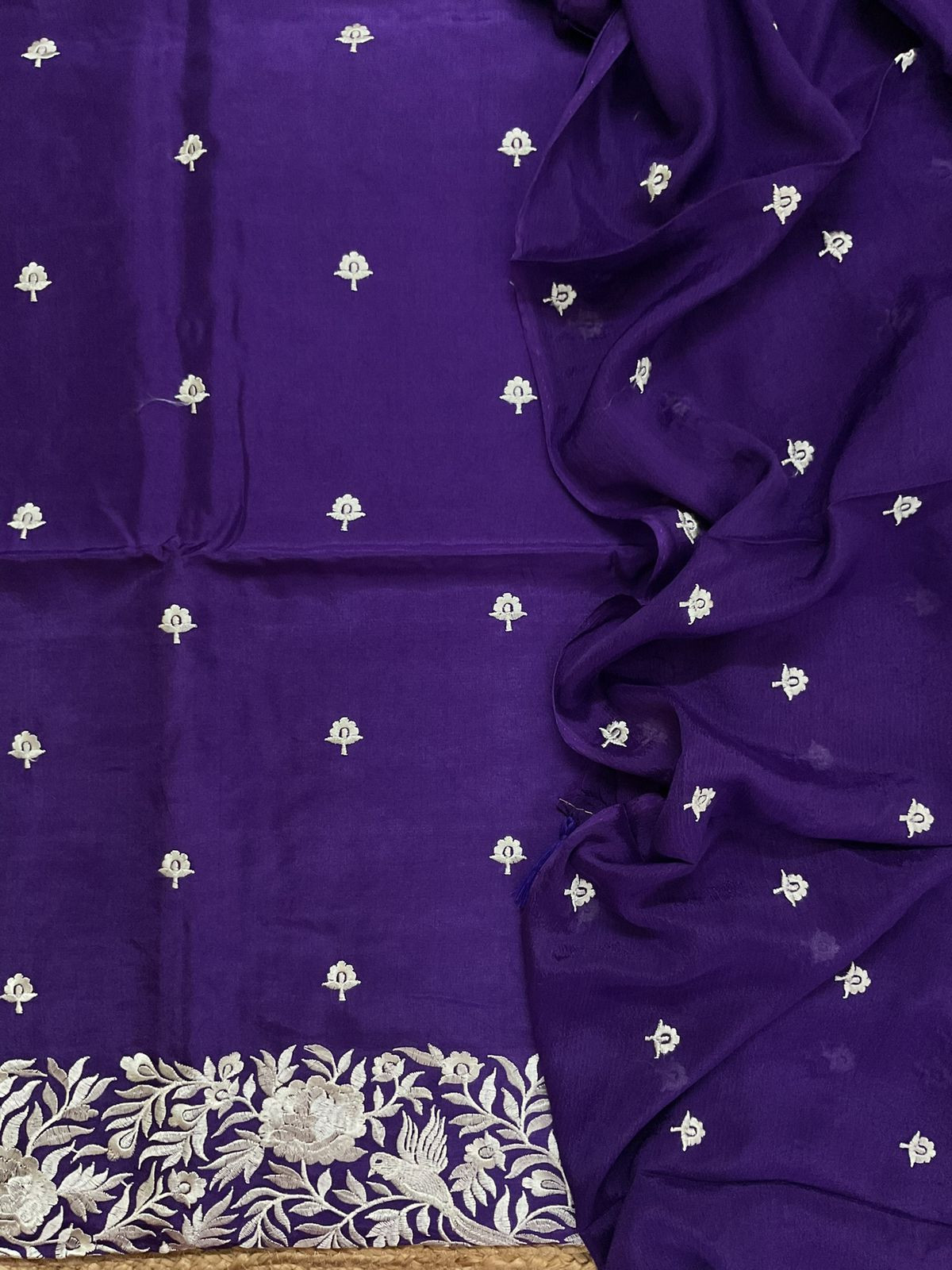 Soft Dola Silk Embroidered Suit - Violet