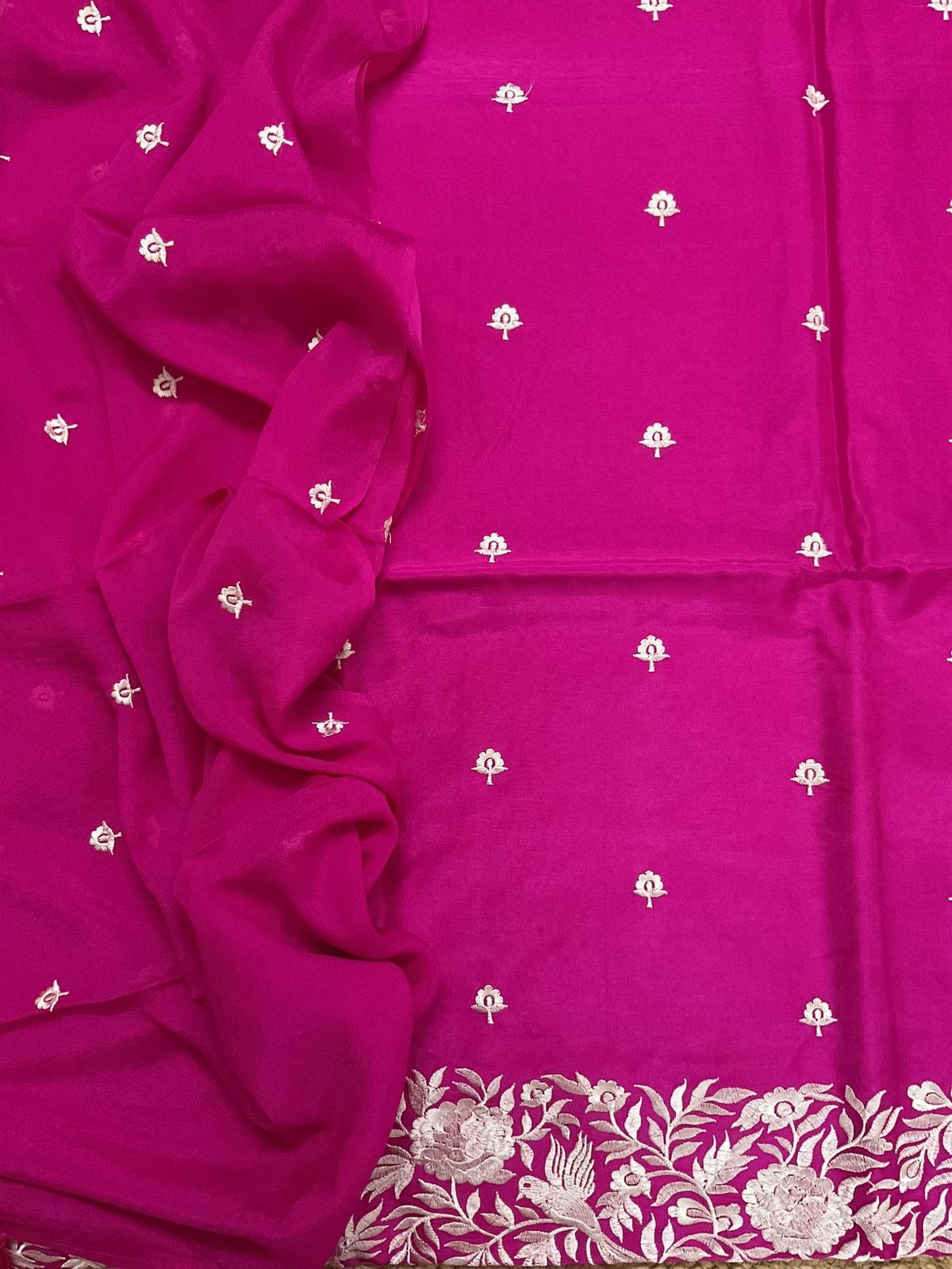 Soft Dola Silk Embroidered Suit - Pink