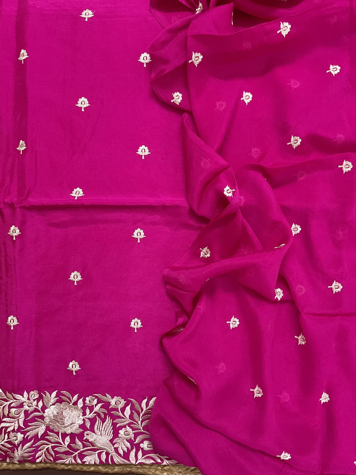 Soft Dola Silk Embroidered Suit - Pink