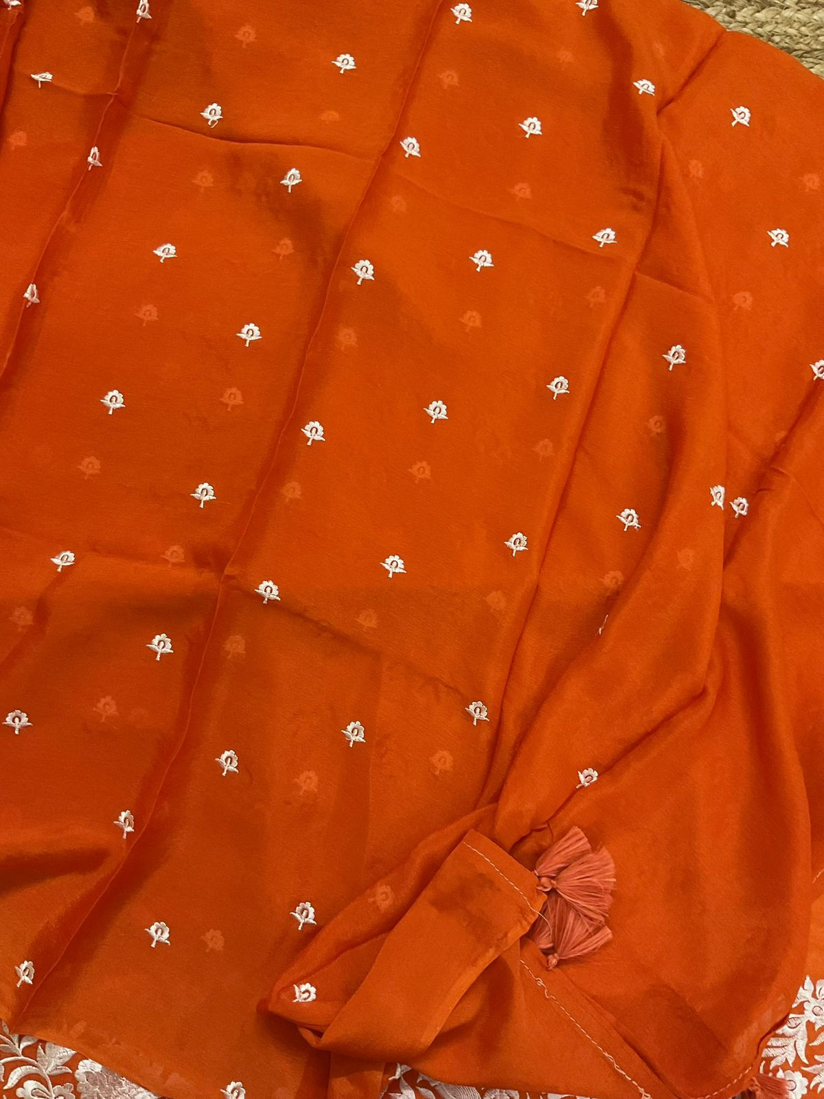 Soft Dola Silk Embroidered Suit - Orange