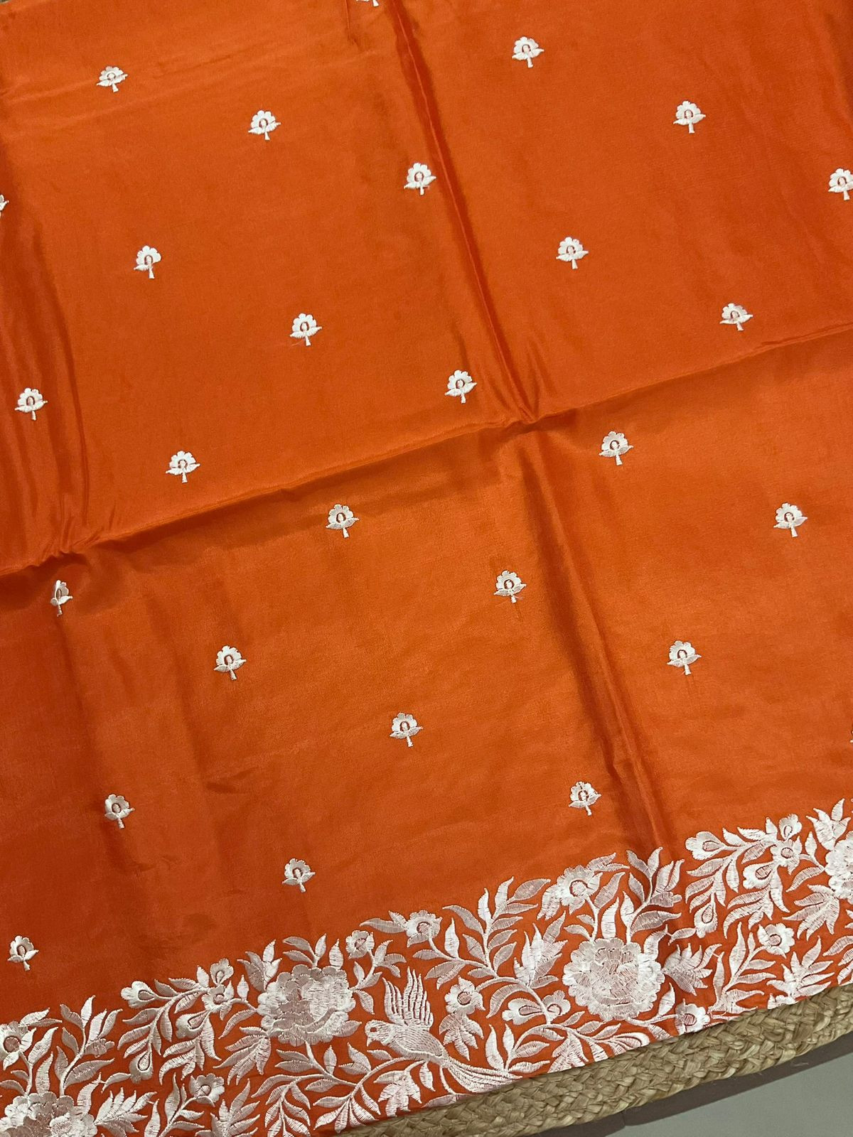 Soft Dola Silk Embroidered Suit - Orange