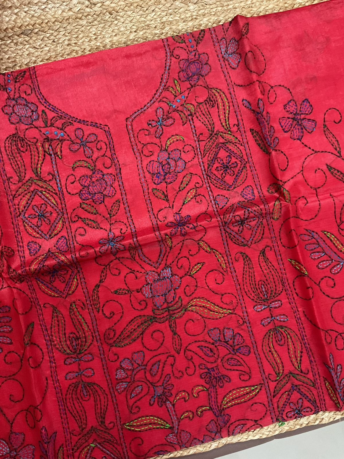 Soft Semi Tussar Silk Embroidered Suit - Red