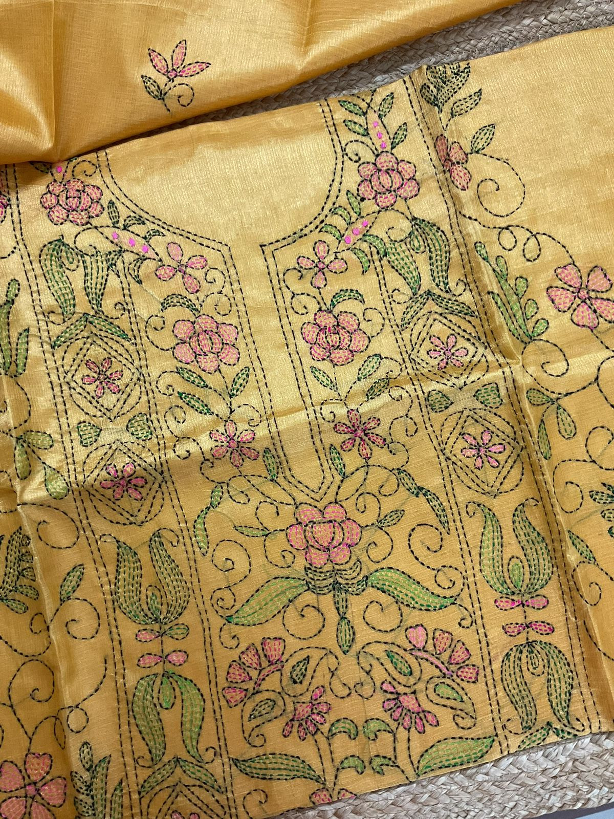 Soft Semi Tussar Silk Embroidered Suit - Yellow