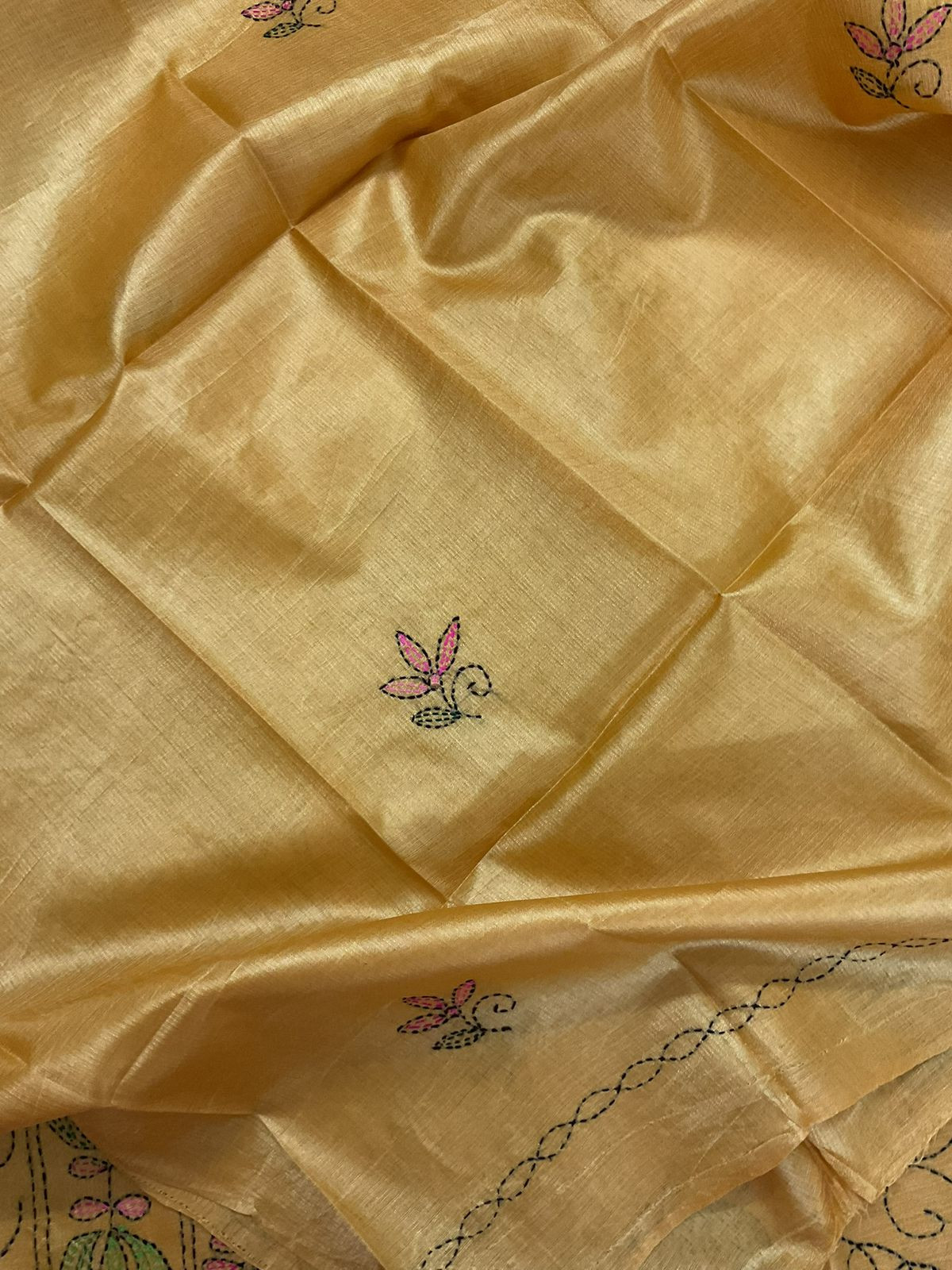 Soft Semi Tussar Silk Embroidered Suit - Yellow