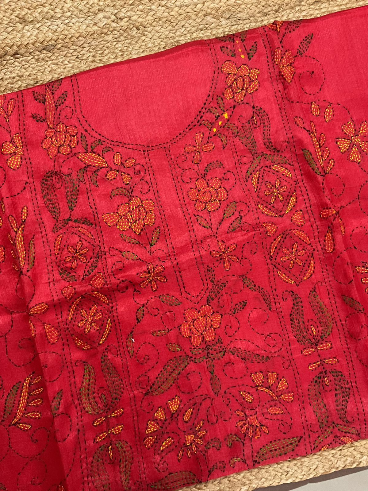 Soft Semi Tussar Silk Embroidered Suit - Red