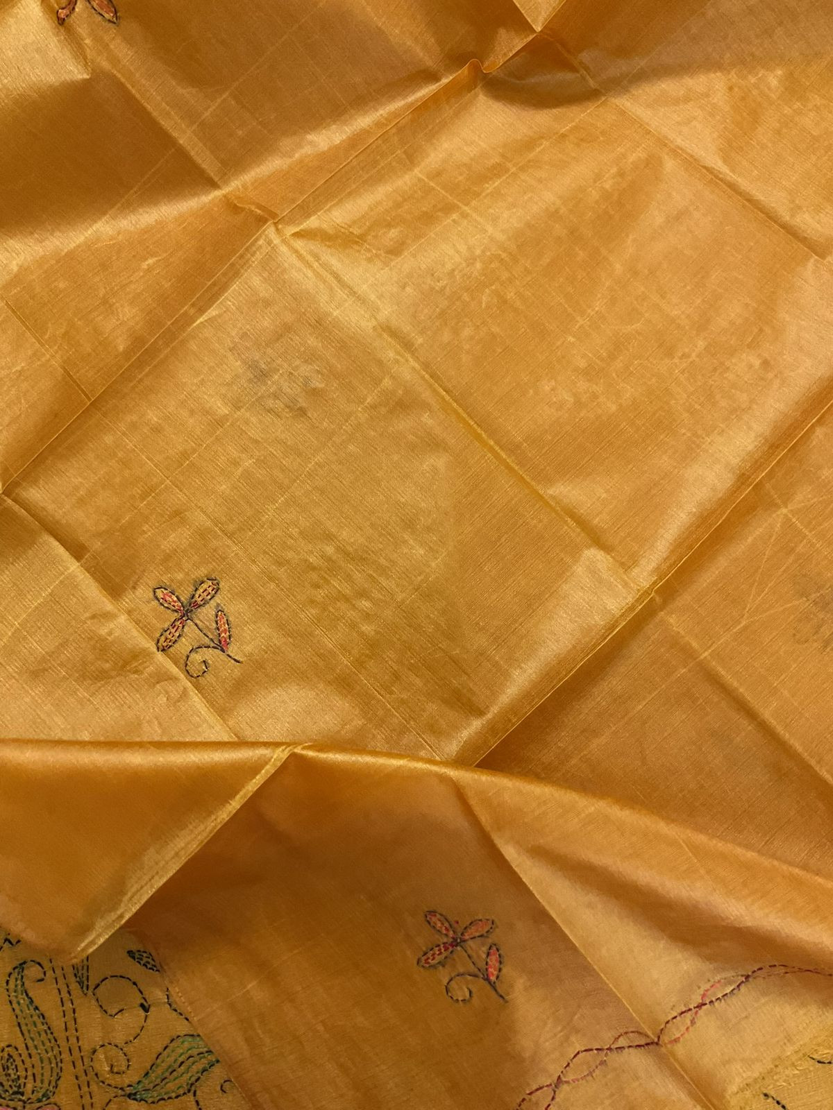 Soft Semi Tussar Silk Embroidered Suit - Yellow
