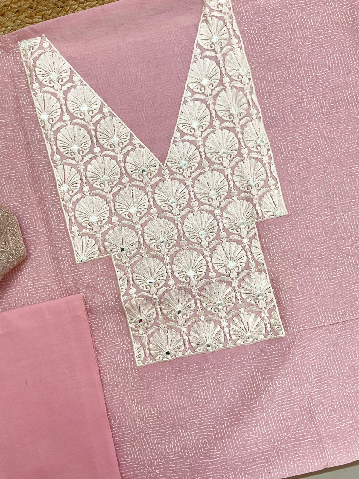 Pure Chanderi Block Printed Embroidered Suit - Pink