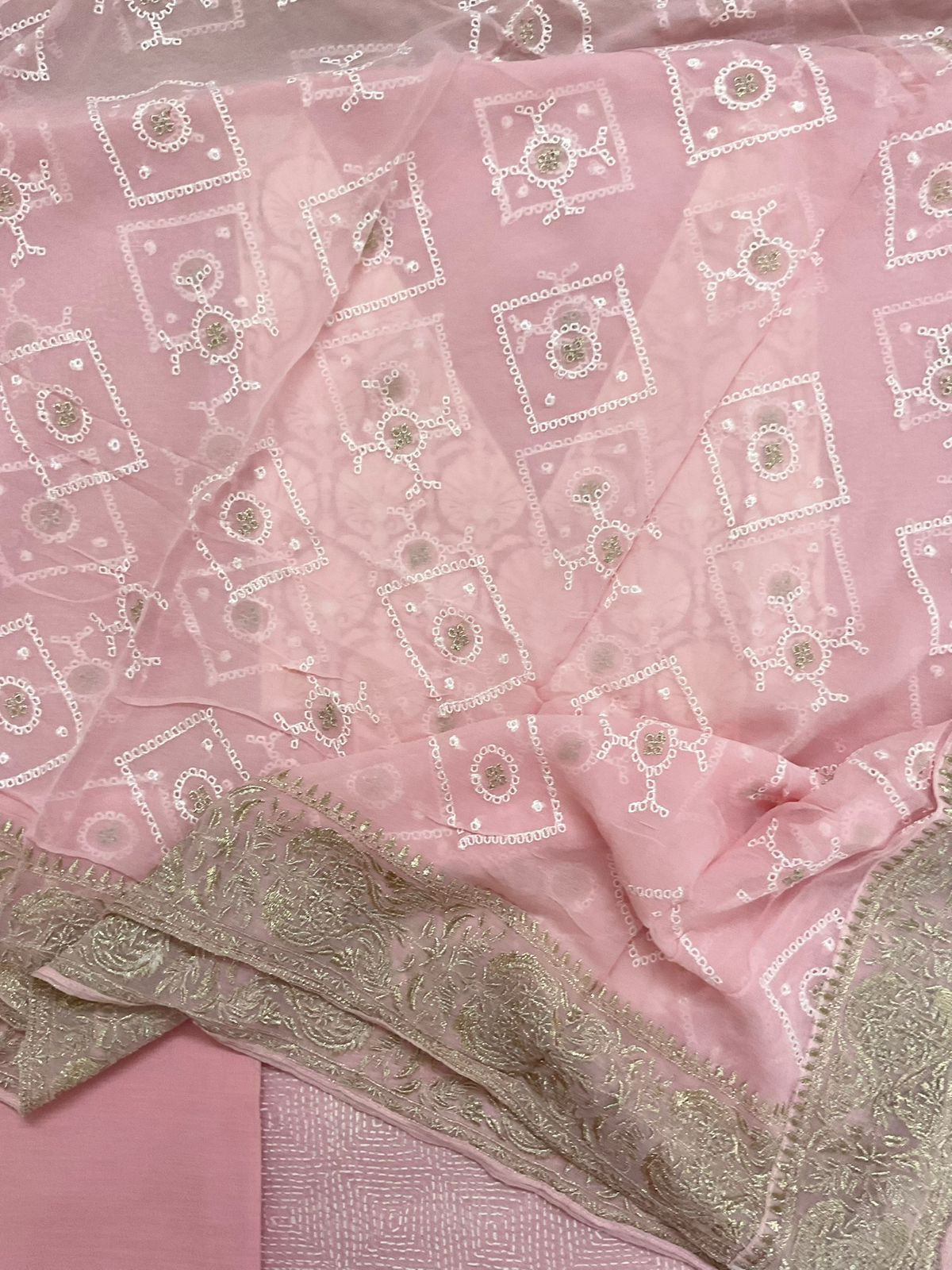 Pure Chanderi Block Printed Embroidered Suit - Pink