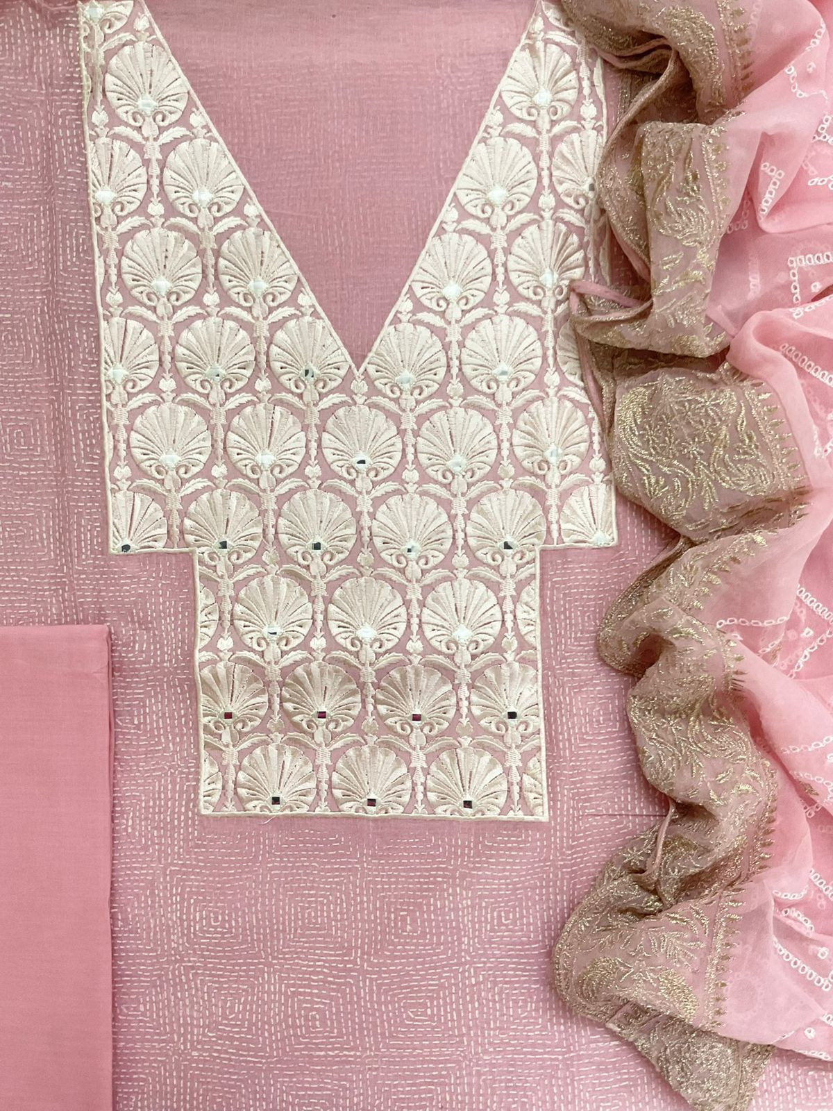 Pure Chanderi Block Printed Embroidered Suit - Pink