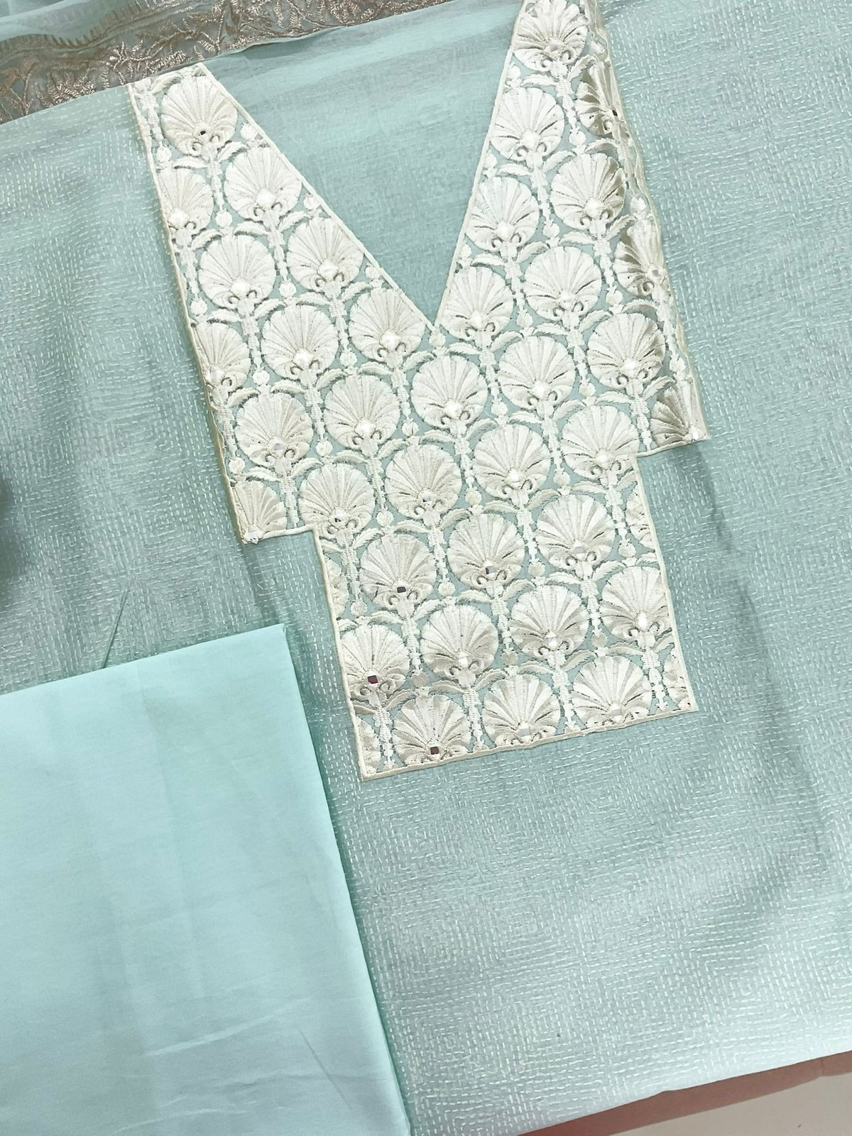 Pure Chanderi Block Printed Embroidered Suit - Blue