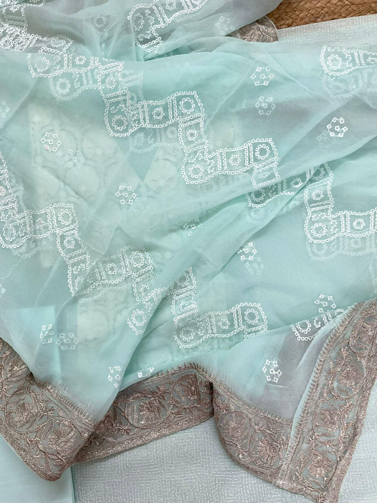 Pure Chanderi Block Printed Embroidered Suit - Blue