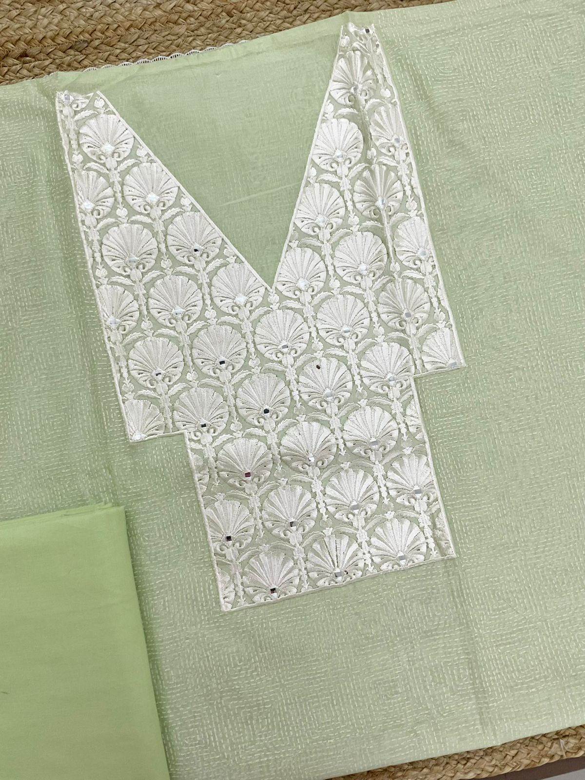Pure Chanderi Block Printed Embroidered Suit - Green