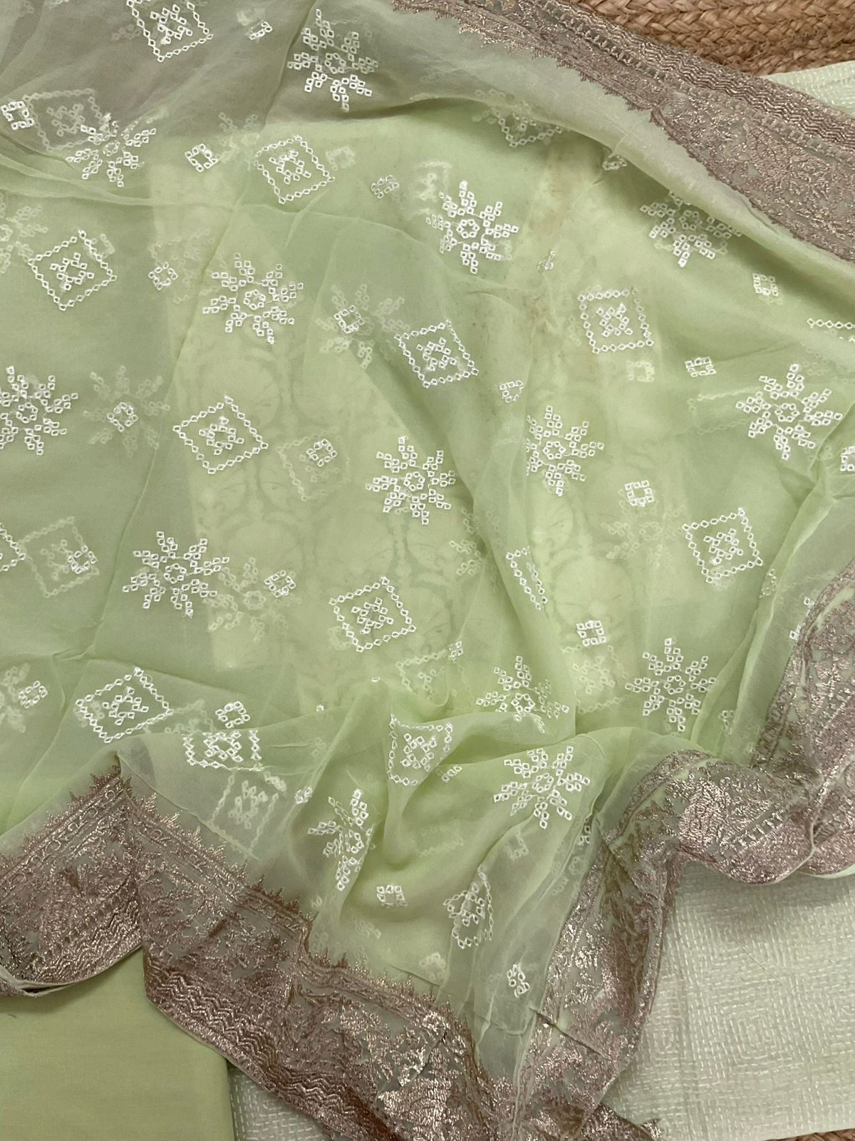 Pure Chanderi Block Printed Embroidered Suit - Green