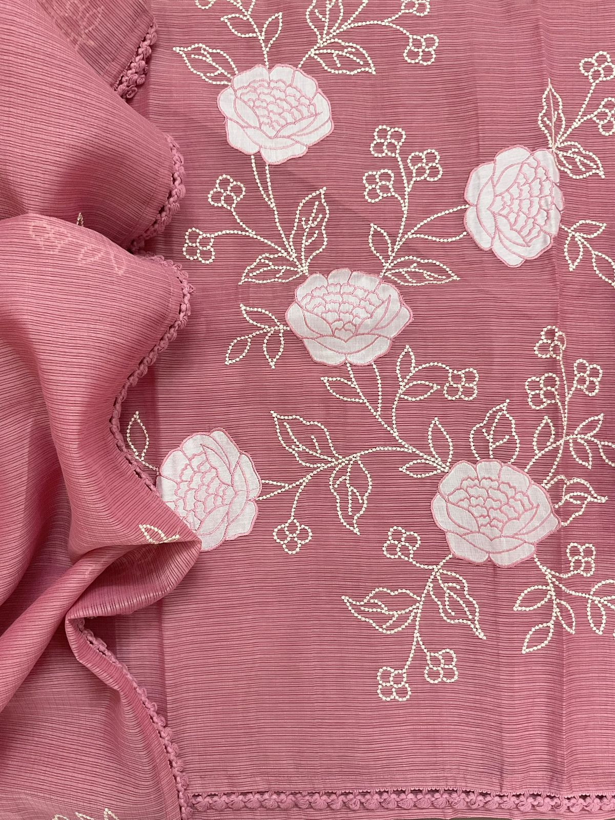 Soft Kota Silk Embroidered Suit - Pink