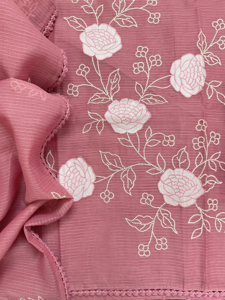 Image of Soft Kota Silk Embroidered Suit - Pink