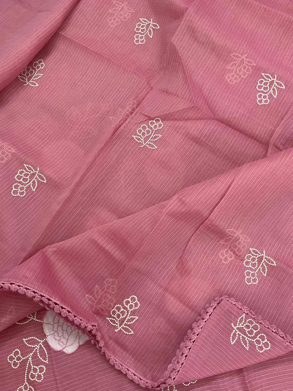 Soft Kota Silk Embroidered Suit - Pink