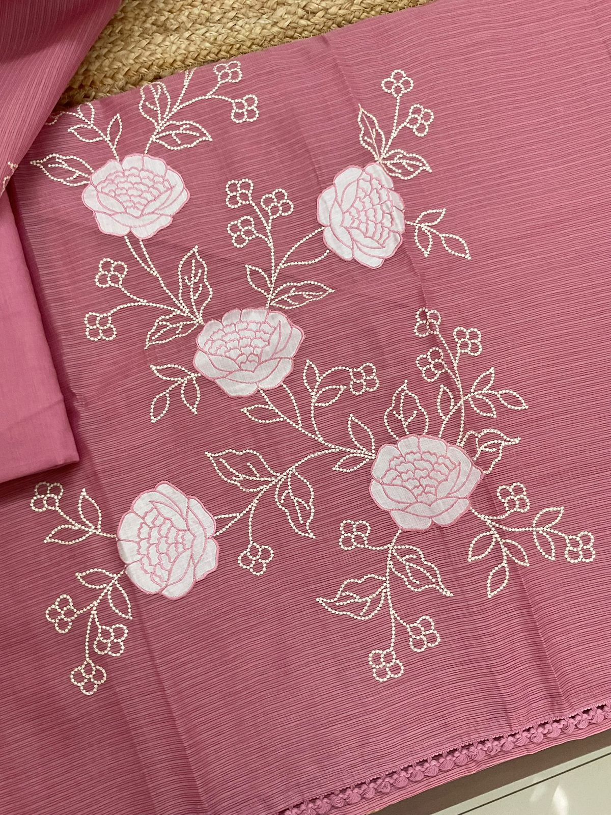 Soft Kota Silk Embroidered Suit - Pink