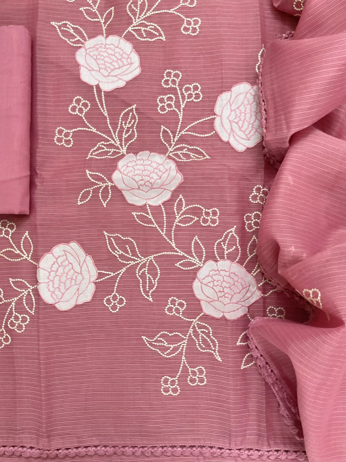 Soft Kota Silk Embroidered Suit - Pink