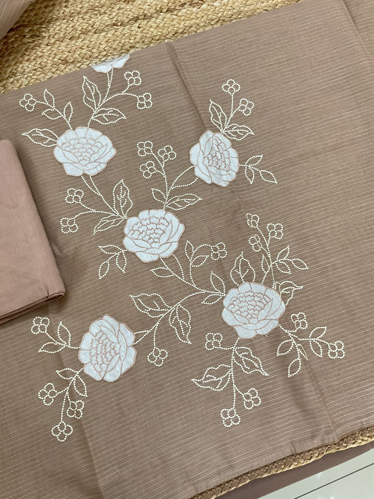 Soft Kota Silk Embroidered Suit - Brown