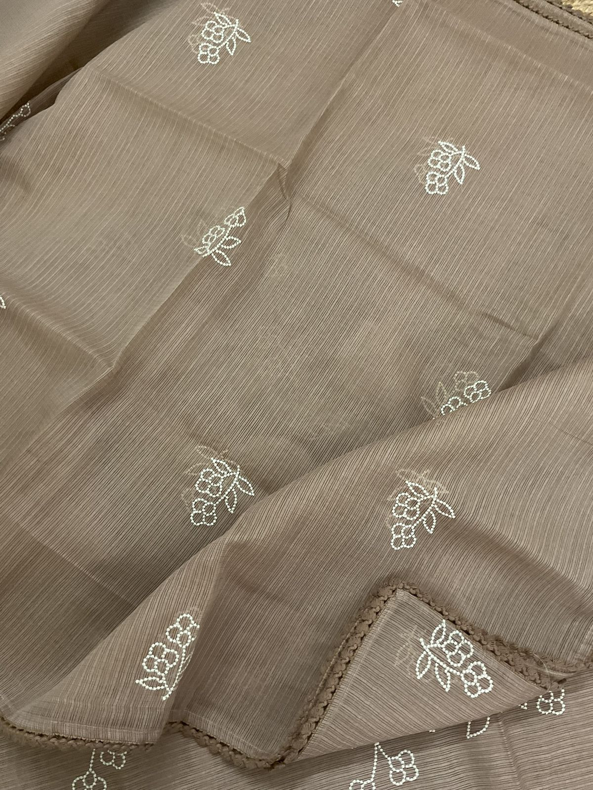 Soft Kota Silk Embroidered Suit - Brown