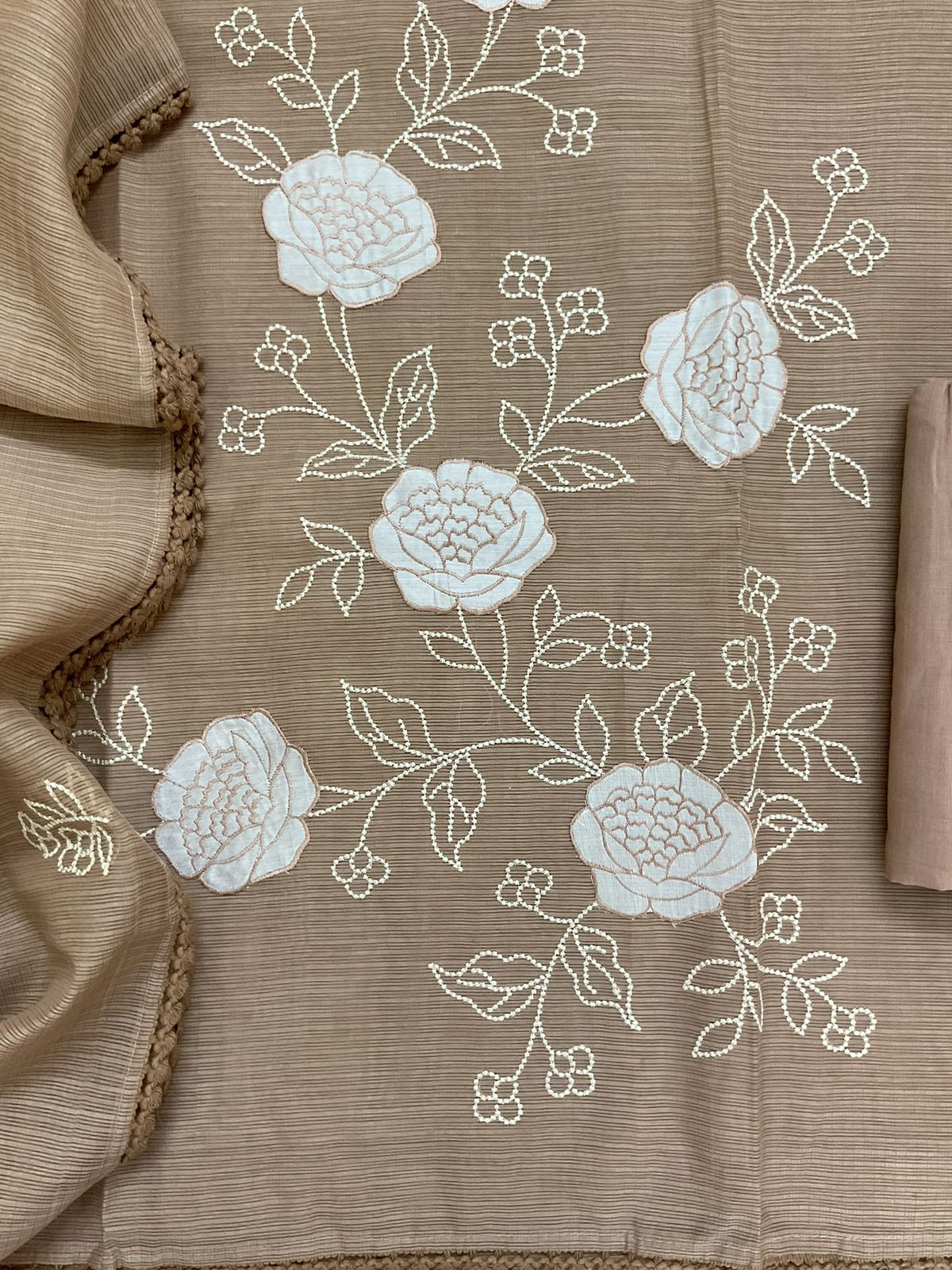 Soft Kota Silk Embroidered Suit - Brown